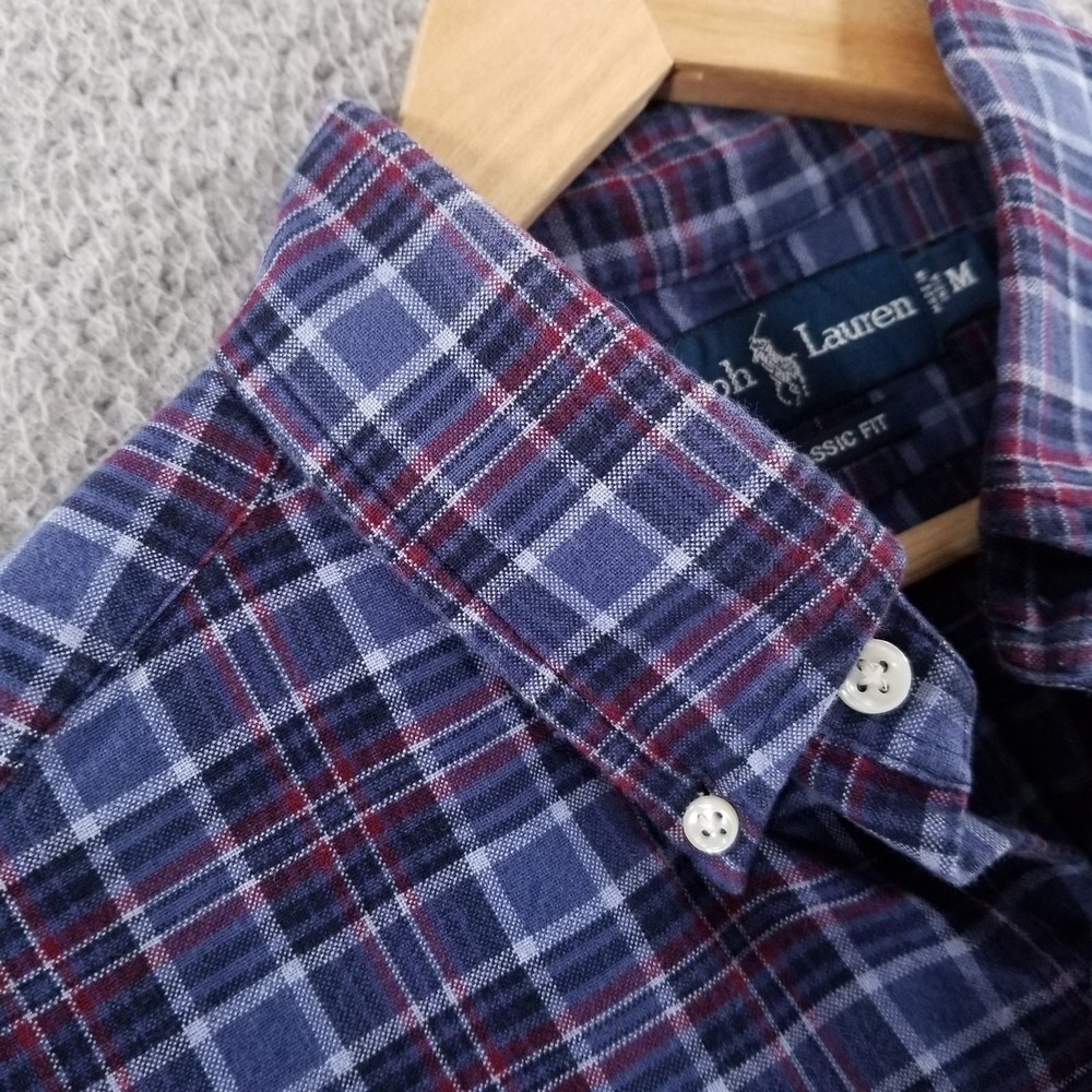 Ralph Lauren Shirt Mens Medium Blue Plaid Classic Fit Oxford Button Down Dress